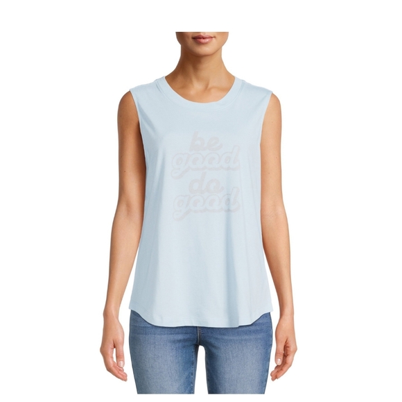 Time and Tru NWT Sleeveless Crew Neck "be good do good" Relaxed Fit Tank 829 - Picture 5 of 5